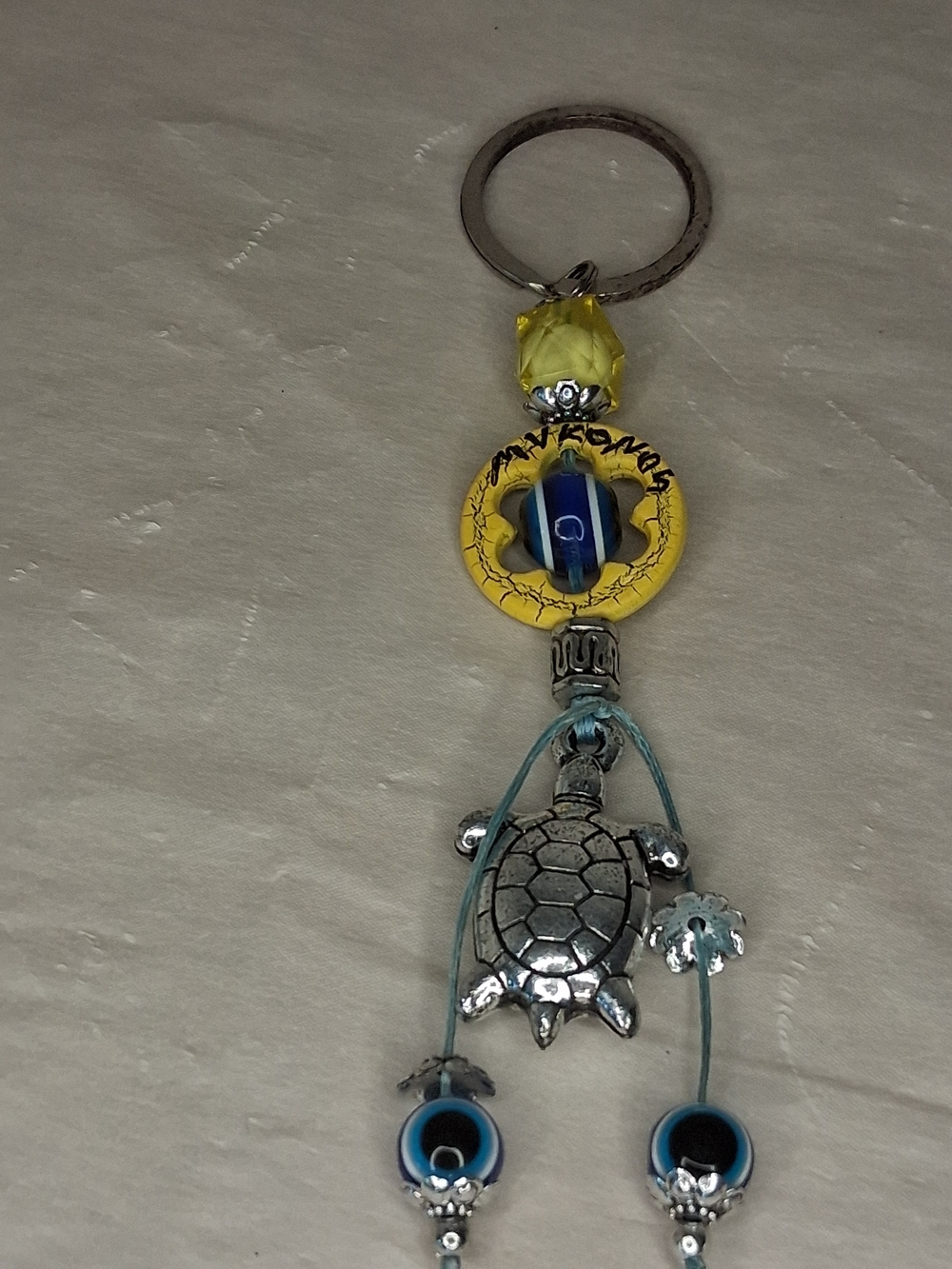 Mykonos Greece Yellow Beaded Turtle Keychain Charm
